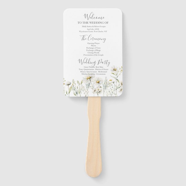 Daisy Wildflower Wedding Program Hand Fan (Front)