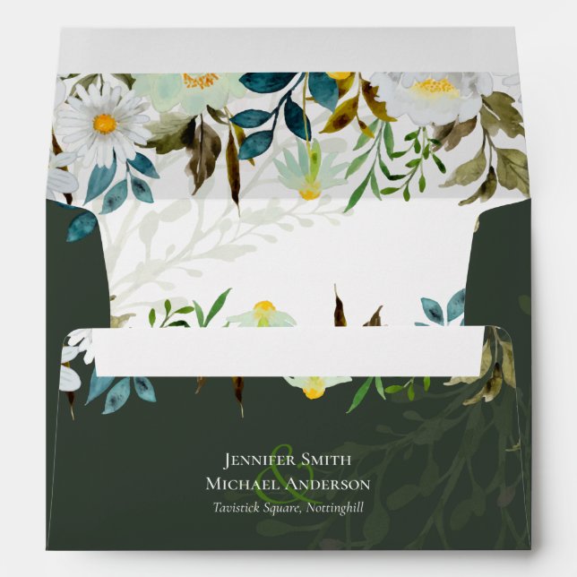 Daisy Wildflowers Greenery Wedding Envelope (Back (Bottom))