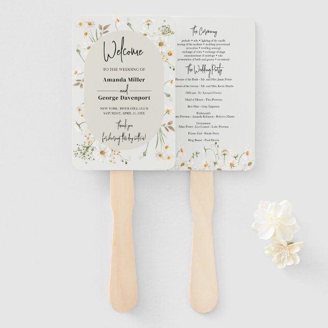 Daisy Wildflowers wedding program fan (Front and Back)