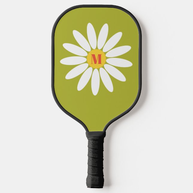 Daisy with Initial lime green Pickleball Paddle (Back)