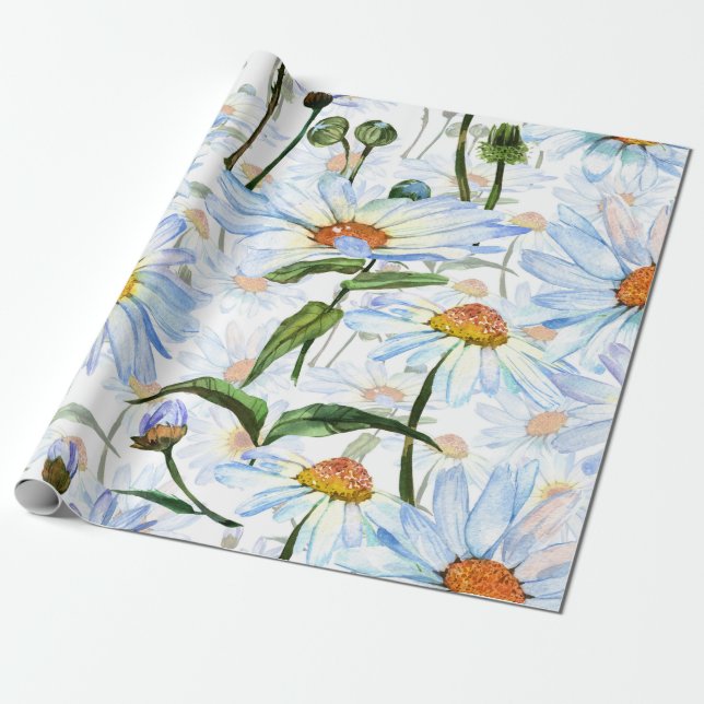 Daisy Wrapping Paper Flower White (Unrolled)