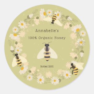 Daisy Wreath and Bees Honey Label Personalise