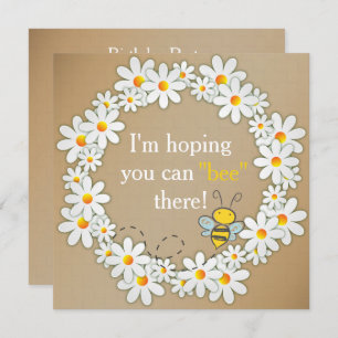 Daisy Wreath and Flying Bumble Bee Birthday Invitation