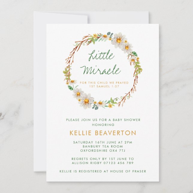 Daisy Wreath Little Miracle Baby Shower Invitation (Front)