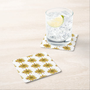Daisy Yellow Flower Painting Pattern Square Paper Coaster