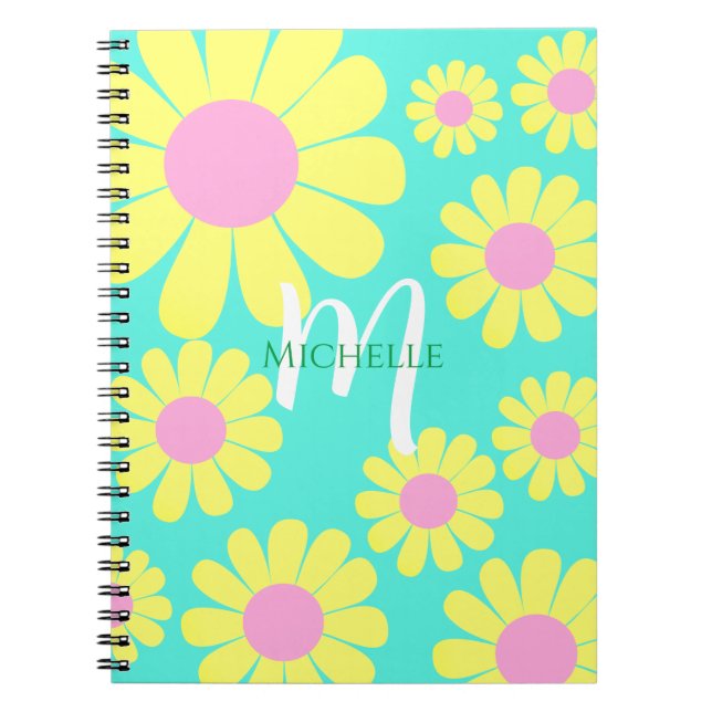 Daisy Yellow Green Monogram Notebook (Front)