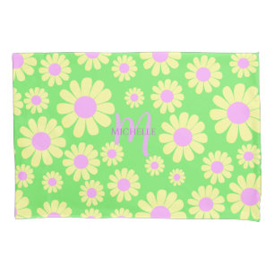 Daisy Yellow Green Monogram Pillowcase