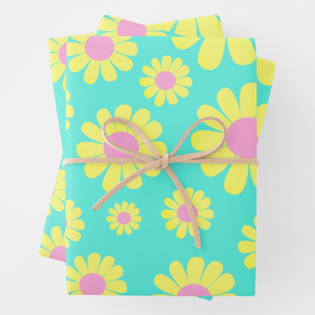 Daisy Yellow Green  Wrapping Paper Sheet (In situ)
