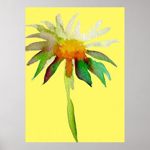 Daisy Yellow modern flower watercolor art Poster