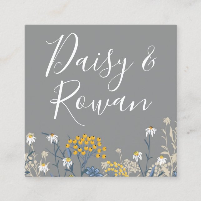 Daisy & Yellow Rowan Berries Floral Social Media Square Business Card (Front)