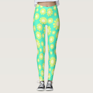 Daisy Yellow Teal Leggings