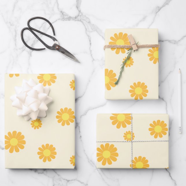Daisy Yellow Wrapping Paper Sheet (Front)