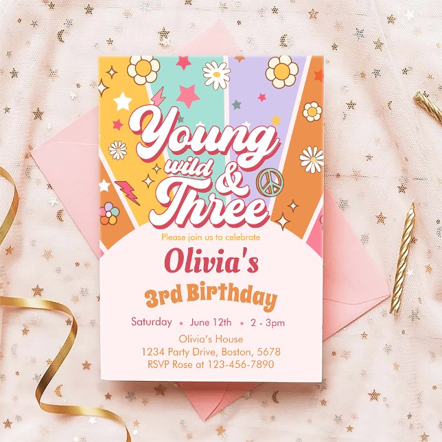 Daisy Young Wild Three 3rd Birthday Invitation (Creator Uploaded)