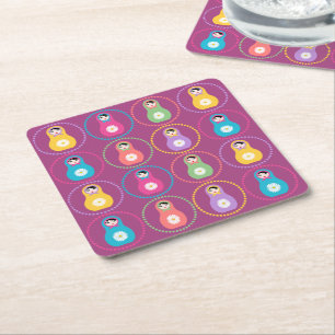 Daisyflower Matryoshka Square Paper Coaster