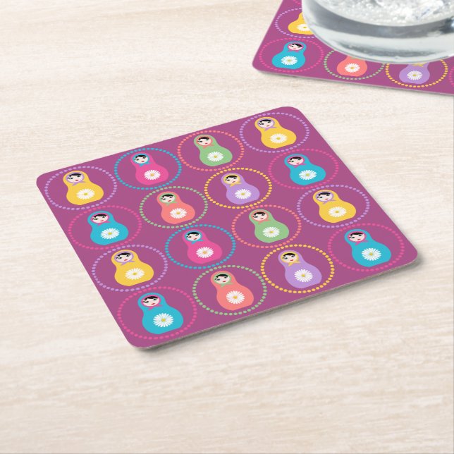 Daisyflower Matryoshka Square Paper Coaster (Angled)