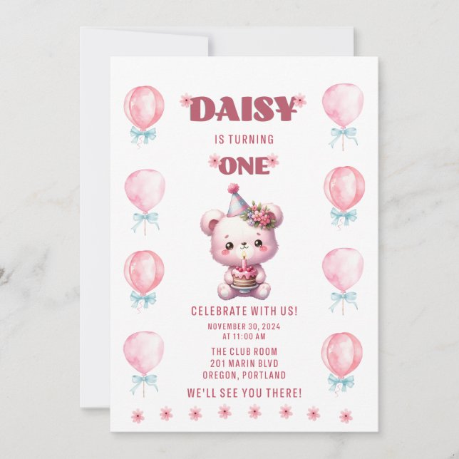 Daisy's First Birthday  Invitation (Front)