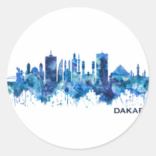 Dakar Senegal Skyline Blue Classic Round Sticker