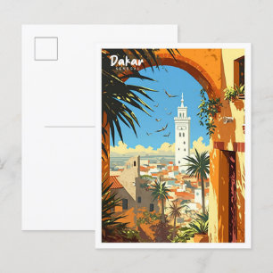 Dakar Senegal Vintage Art Illustration Travel Postcard
