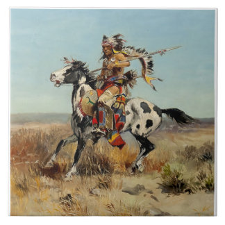“Dakota Chief” Western Art by Charles M Russell Ceramic Tile