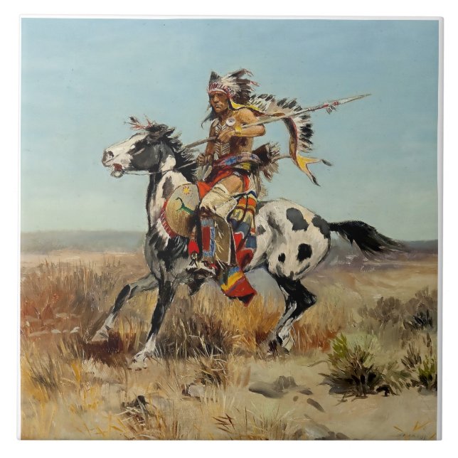 “Dakota Chief” Western Art by Charles M Russell Ceramic Tile (Front)
