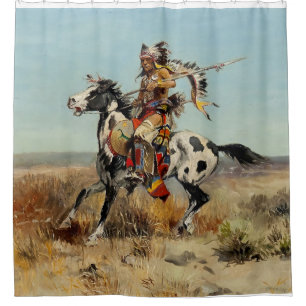 “Dakota Chief” Western Art by Charles M Russell Shower Curtain