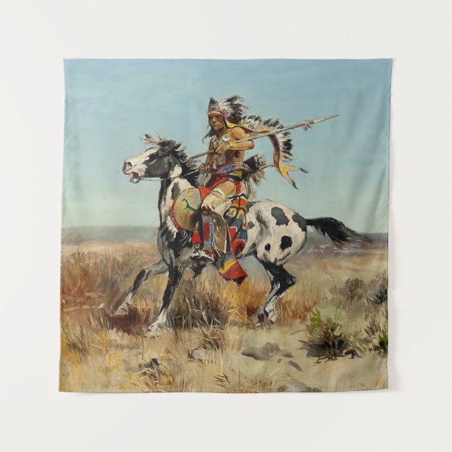 “Dakota Chief” Western Art by Charles M Russell Tapestry (Front)