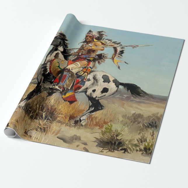 “Dakota Chief” Western Art by Charles M Russell Wrapping Paper (Unrolled)