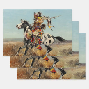 “Dakota Chief” Western Art by Charles M Russell Wrapping Paper Sheet