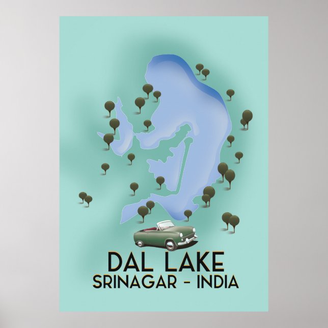 Dal Lake,Srinagar,India travel poster Map (Front)