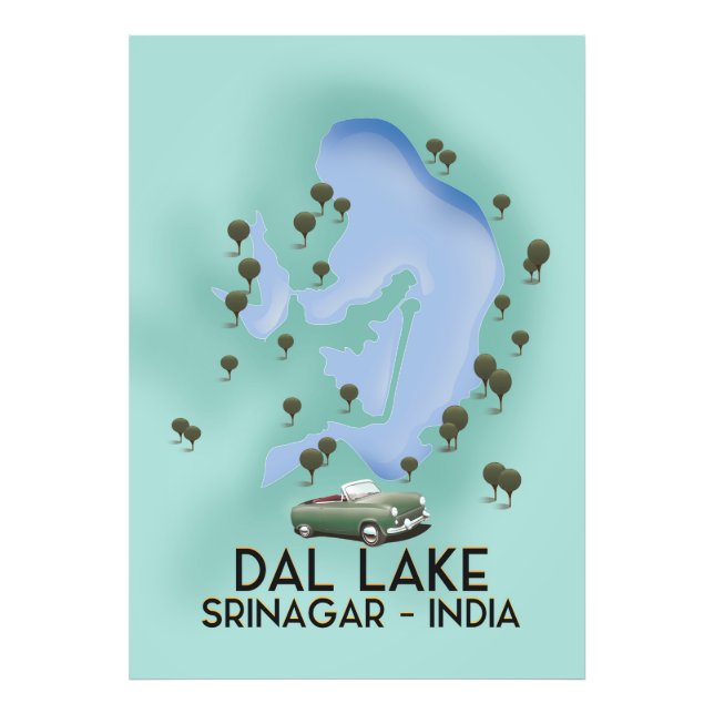 Dal Lake,Srinagar,India travel poster Map (Front)