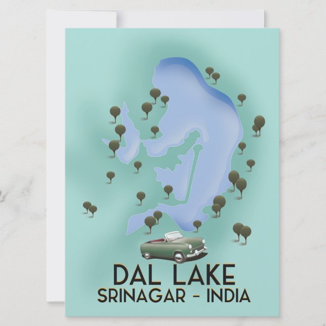 Dal Lake,Srinagar,India travel poster Map Invitation (Front)