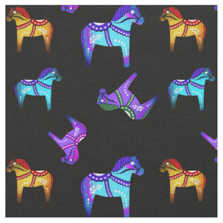 Dala folk horse blue/red/pink/purple/green/black fabric