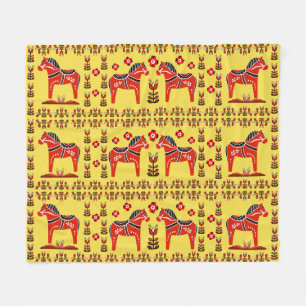 Dala folk horse, Nordic/Norwegian, red/yellow Fleece Blanket