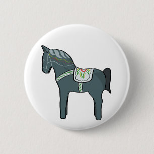 Dala horse 6 cm round badge