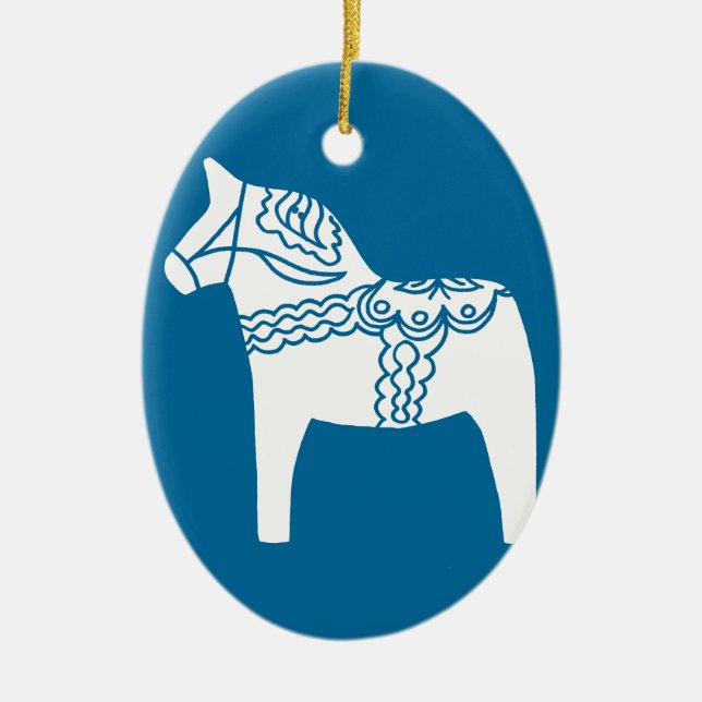 Dala Horse Blue Ceramic Tree Decoration (Front)