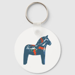 Dala Horse Blue Modern Art Sweden Key Ring