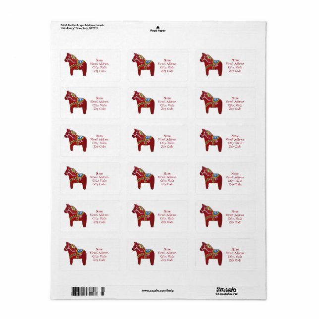 Dala Horse by Julia Persson Morrill Address Label (Full Sheet)