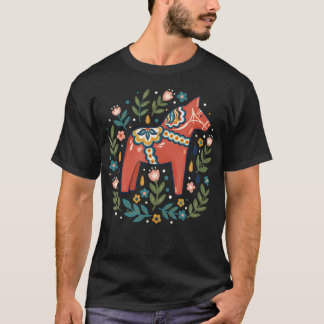 Dala Horse Folk Art Floral Farm Animals Horse T-Shirt