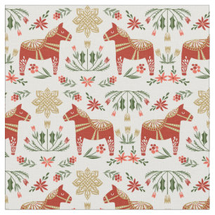 Dala Horse Folk Christmas Fabric