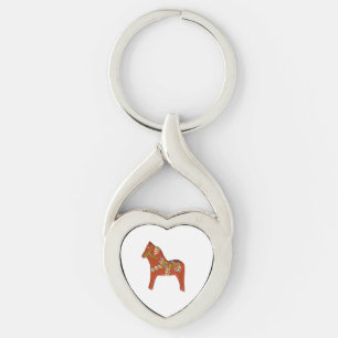Dala Horse Heart Shaped Key Ring