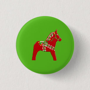 Dala Horse in Red and Green 3 Cm Round Badge