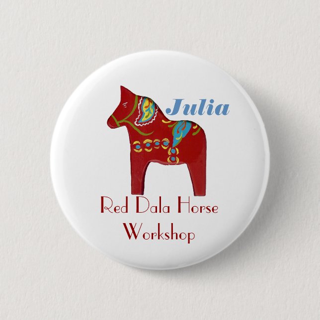 Dala Horse Personalised Name Tag Button (Front)