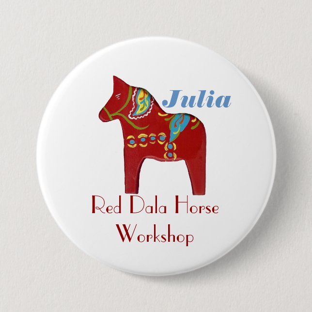 Dala Horse Personalised Name Tag Button (Front)