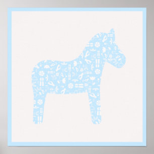Dala Horse Poster, Baby Blue Colour Poster