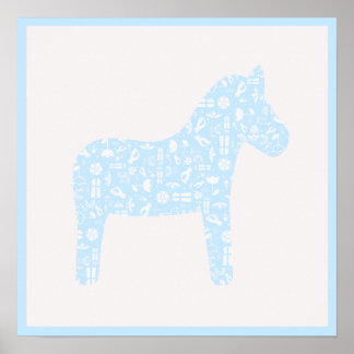 Dala Horse Poster, Baby Blue Colour Poster