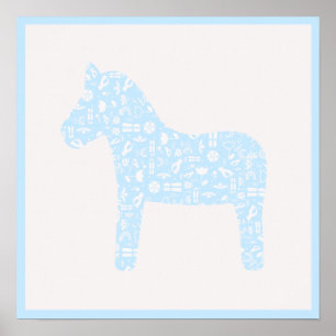 Dala Horse Poster, Baby Blue Colour Poster