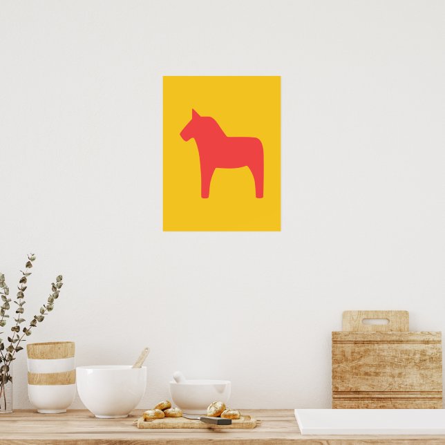 Dala Horse Red on Yellow Poster (Kitchen)