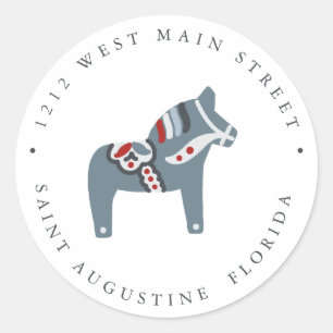 Dala Horse Scandinavian Folk Art Return address Classic Round Sticker
