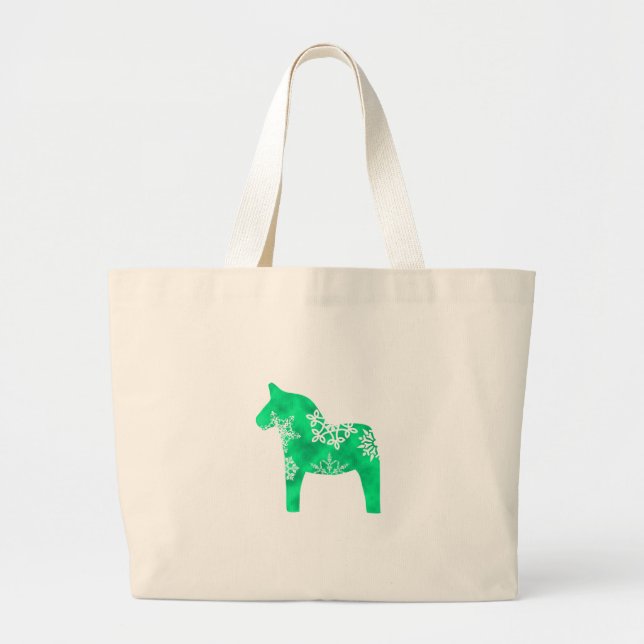 Dala Horse Snowflake Large Tote Bag (Front)
