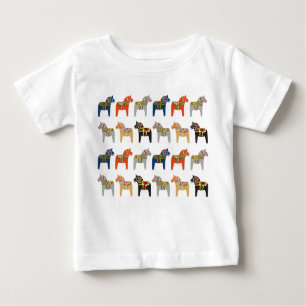 Dala Horse Swedish Folk Art Pattern Baby T-Shirt